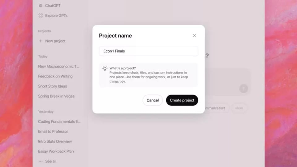 ChatGPT حالا حرفهایتر شد: قابلیت Projects برای مدیریت بهتر چتها