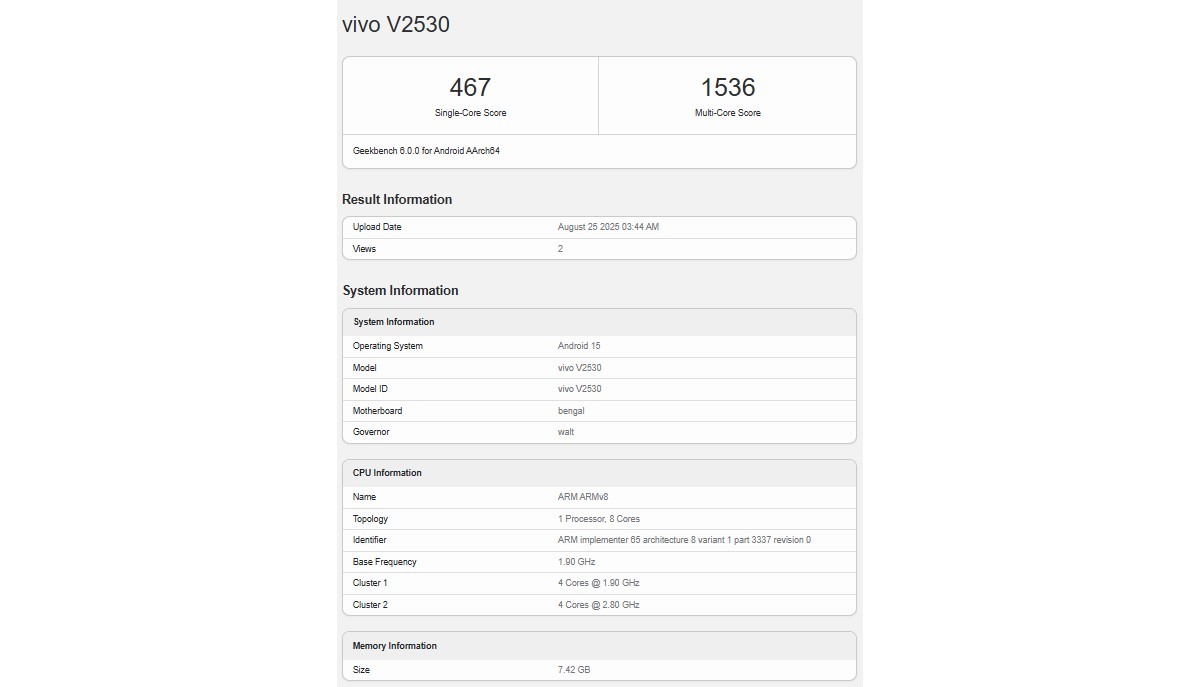 ویوو V60 لایت رویت شد: جزئیات عملکرد در Geekbench فاش شد